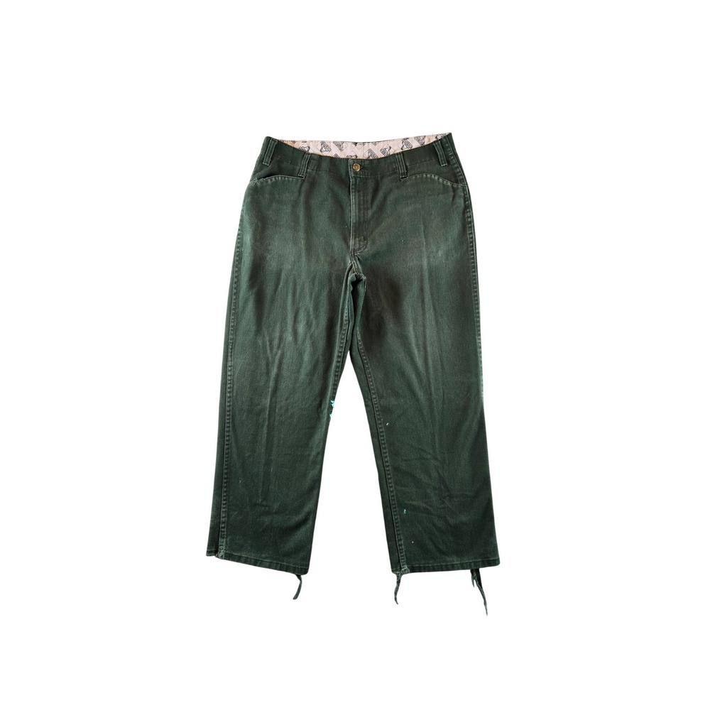 Ben Davis 625 Pants Mens 38 Green Vintage Cropped Distressed Paint Workwear